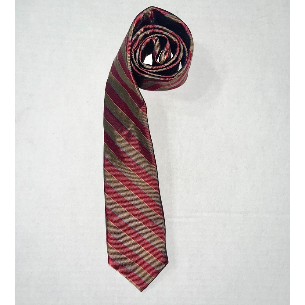 Al Johnson Clothier Mens Silk Tie Burgundy Khaki Striped English Repp Necktie